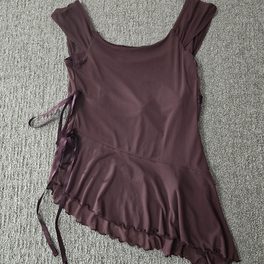 Kimchi Blu Mesh Tie Side Asymmetrical Top Brown Y2K Earth Fairy Size Large - Picture 6 of 6